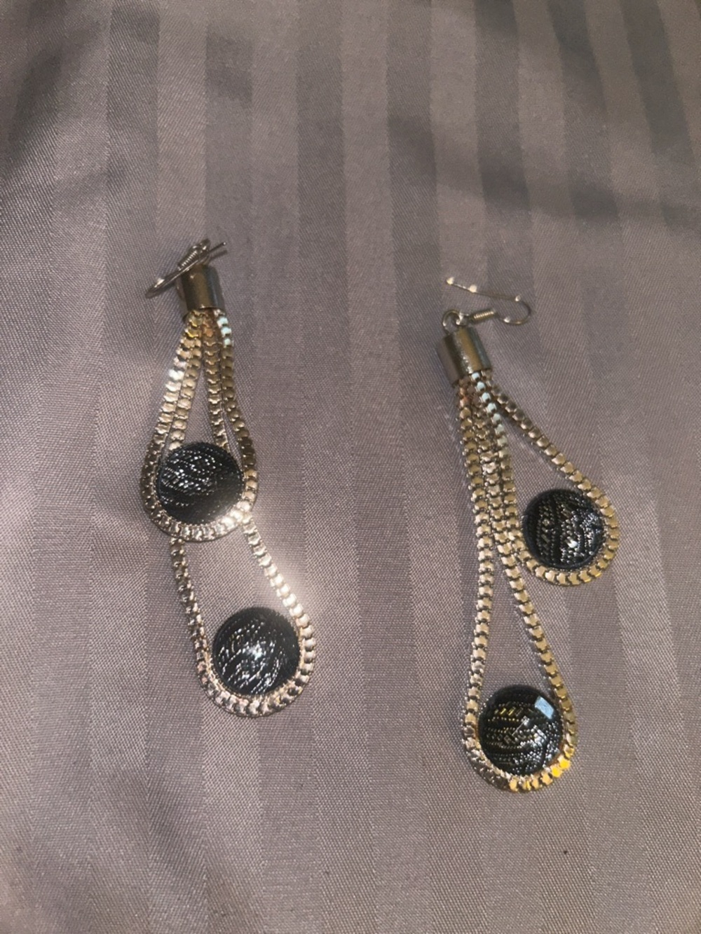 Gold and Black Teardrop Chain Dangle Earrings - Women Jewelry